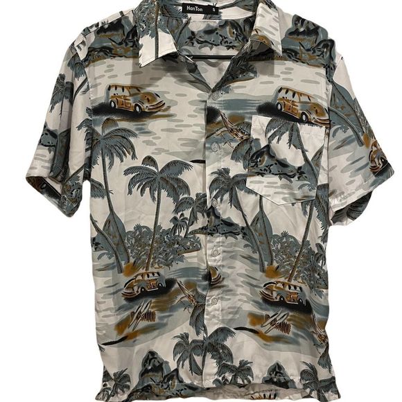HanTon Other - HanTon Retro Beetle Travel Bug Tropical Coastal Short Sleeve Button Down Shirt
